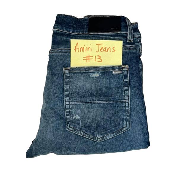 Amiri Blue Denim Shotgun Distressed Skinny Jeans Size 32 - Picture 9 of 9